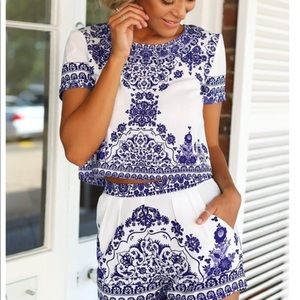 Blue and white two piece set